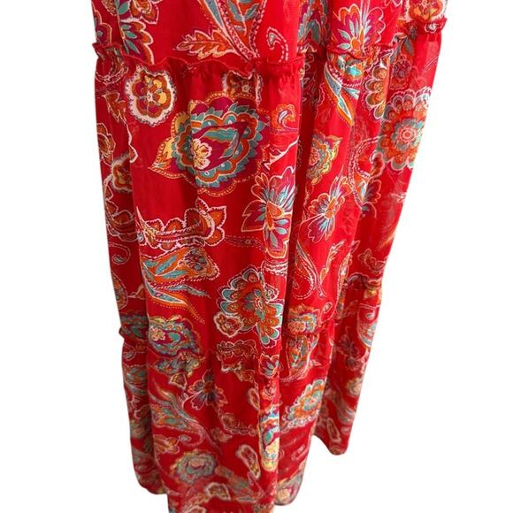 Rabbit Designs Womens Floral Red Maxi Ruffle Smocked Waist Peasant Dress NWT 10 - Picture 2 of 16